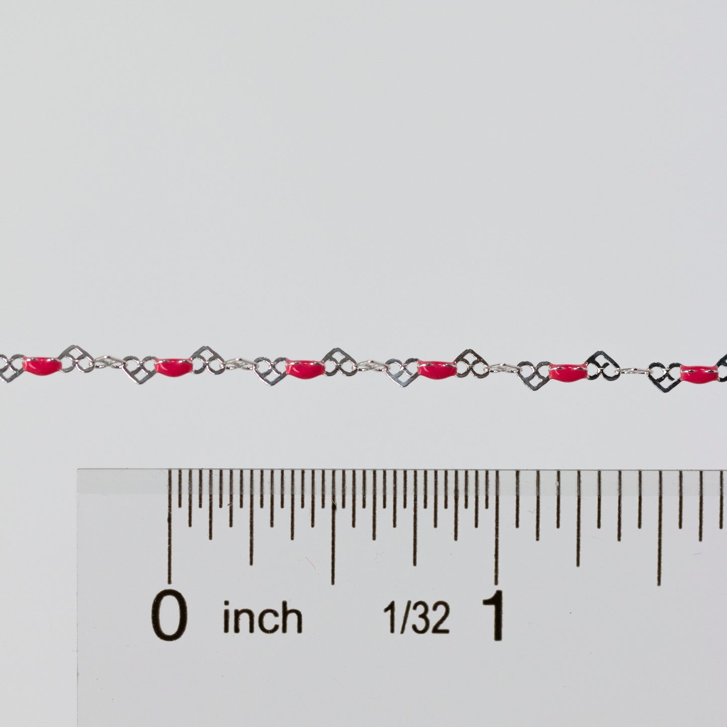 Natalie Permanent Jewelry Chain, Heart Links with Dark Rose Enamel, Available in Sterling Silver