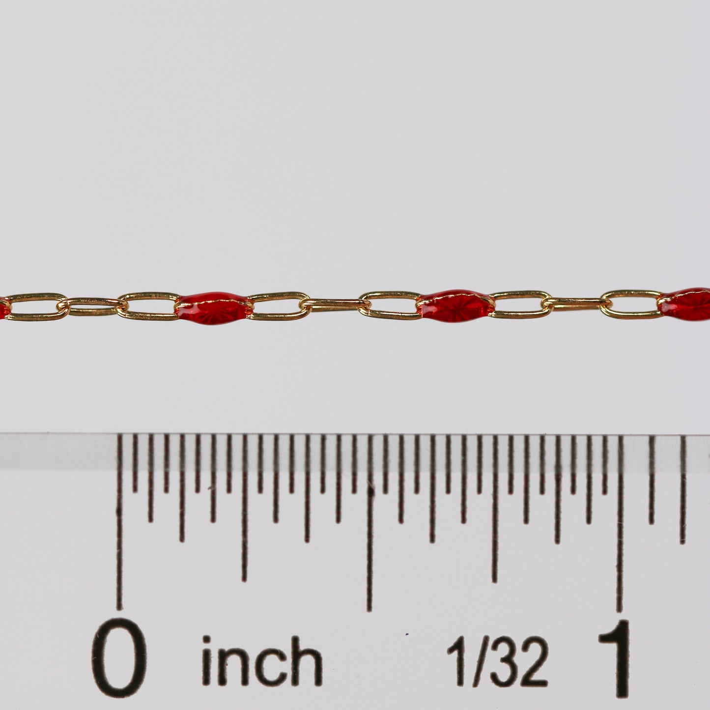 Irena Permanent Jewelry Chain, Red Enamel Design, Cable Links, Available in Gold Filled and Sterling Silver