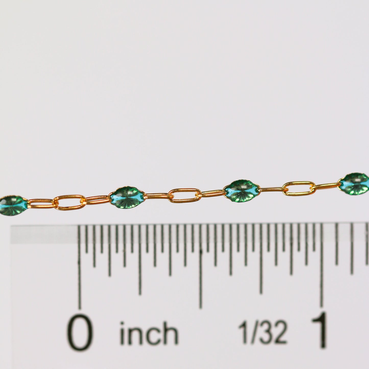 Caterina Permanent Jewelry Chain, Aquamarine Enamel Design, Cable Links, Available in Gold Filled and Sterling Silver