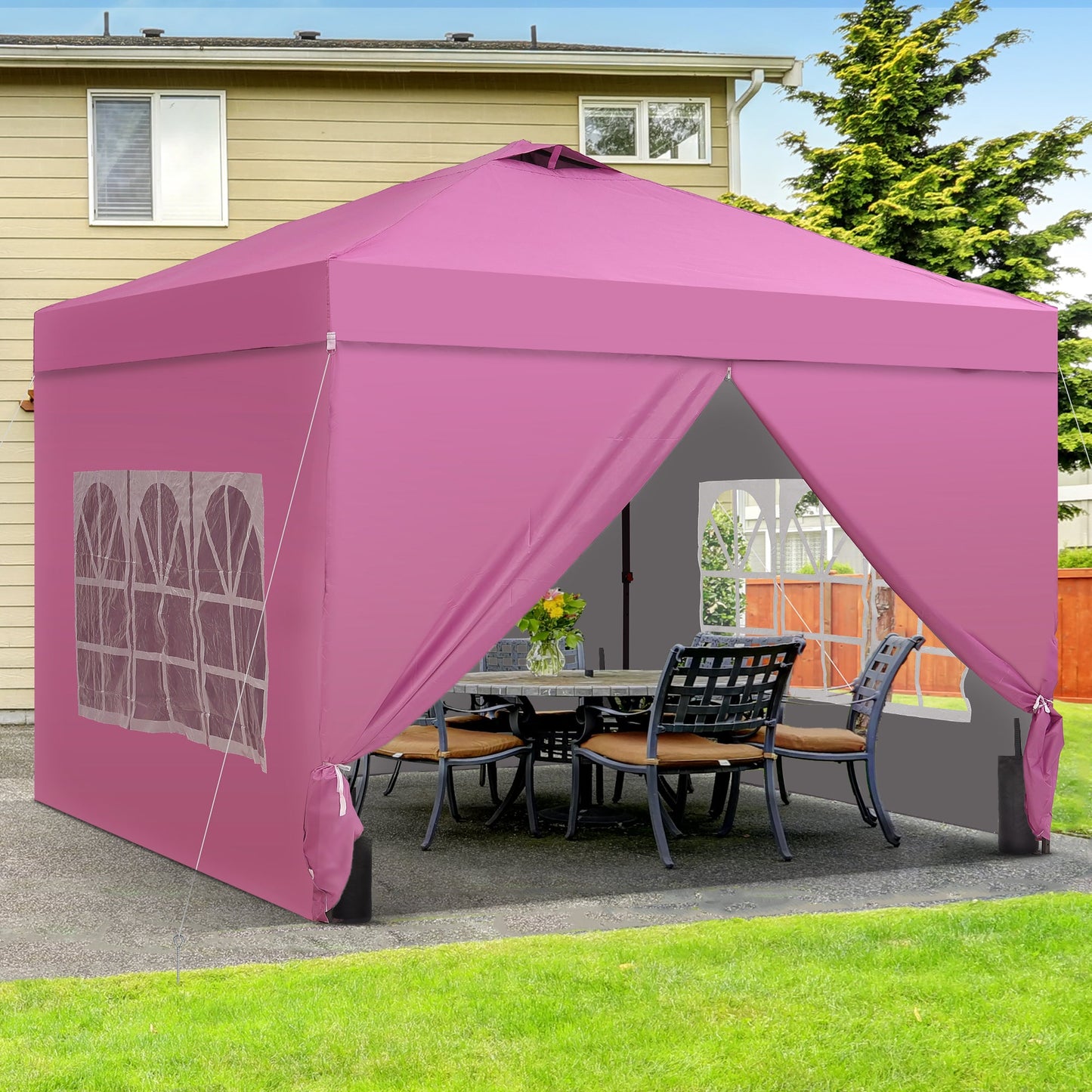 12x12 Jewelry Vendor Pop Up Canopy Tent + Sidewalls with One Push Setup, Weighted Sandbags