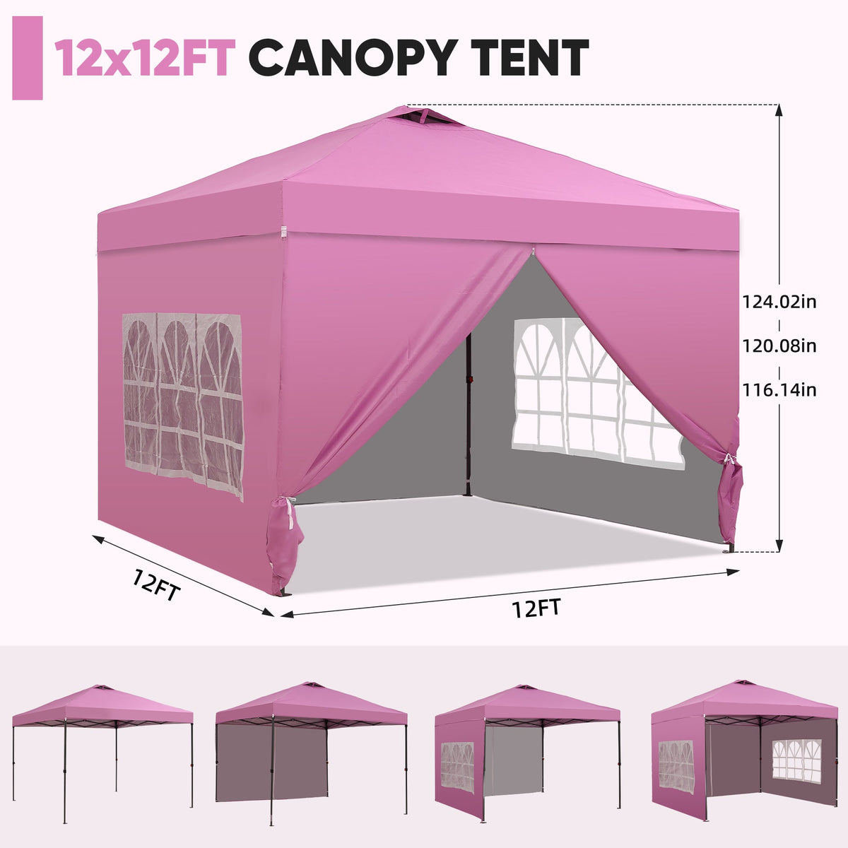 12x12 Jewelry Vendor Pop Up Canopy Tent + Sidewalls with One Push Setup, Weighted Sandbags