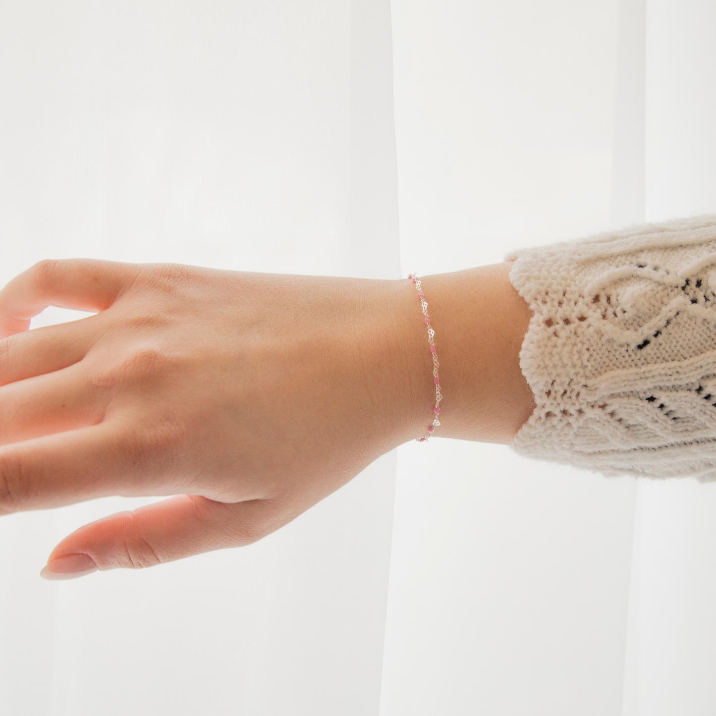Kelly Permanent Jewelry Chain, Heart Links with Rose Enamel, Available in Sterling Silver