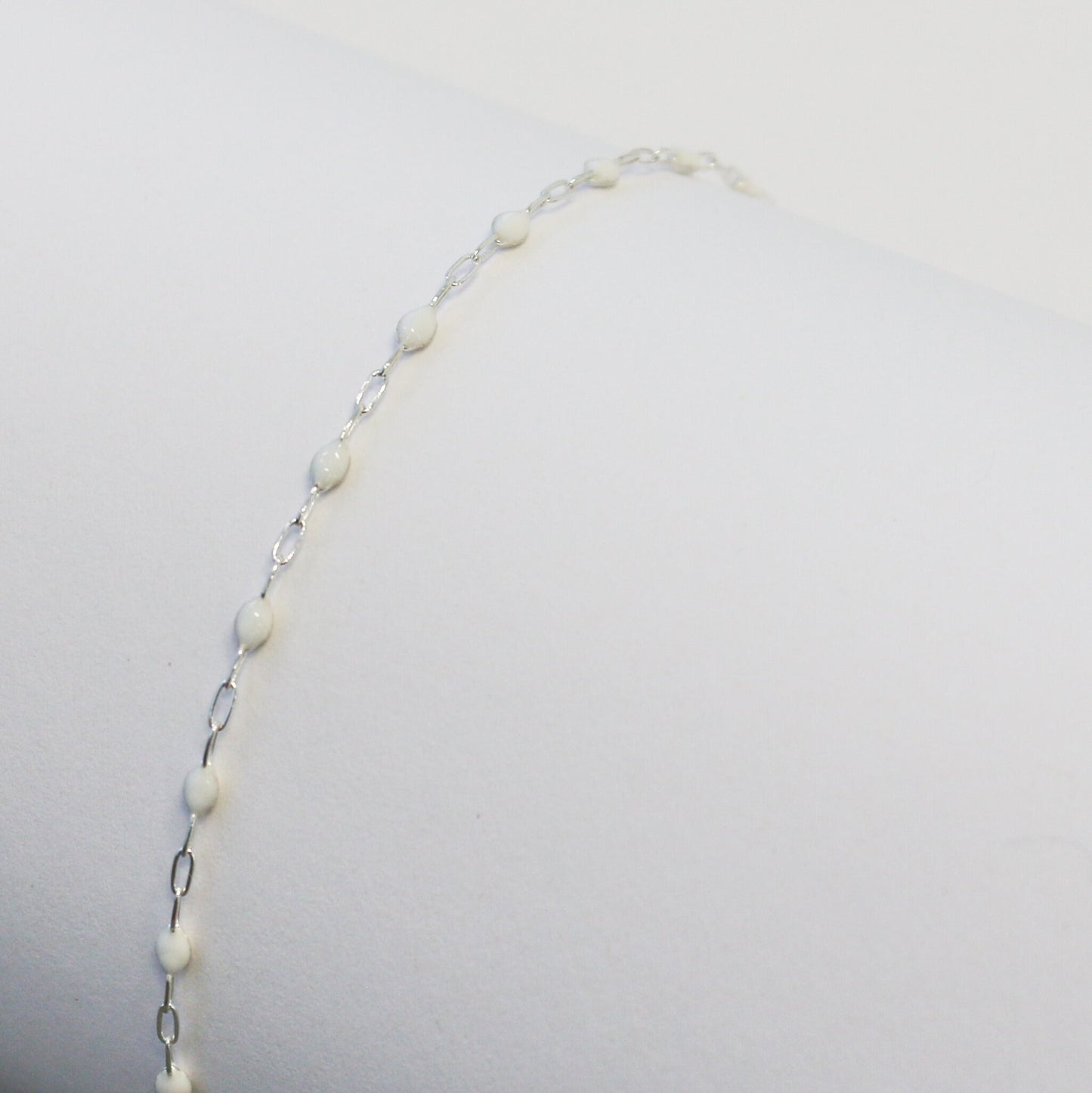 Silvia Permanent Jewelry Chain, White Enamel Design, Cable Links, Available in Gold Filled and Sterling Silver