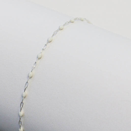 Silvia Permanent Jewelry Chain, White Enamel Design, Cable Links, Available in Gold Filled and Sterling Silver