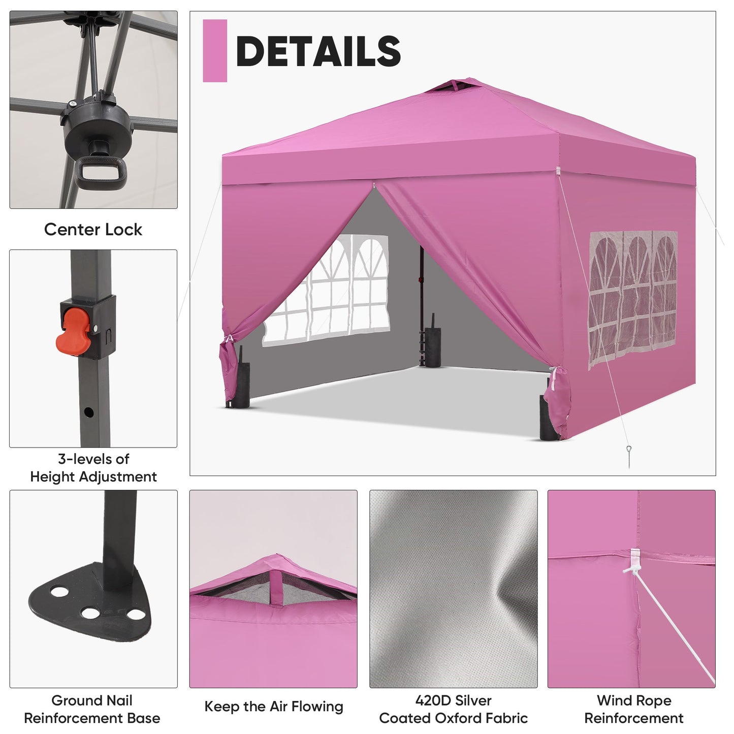 12x12 Jewelry Vendor Pop Up Canopy Tent + Sidewalls with One Push Setup, Weighted Sandbags