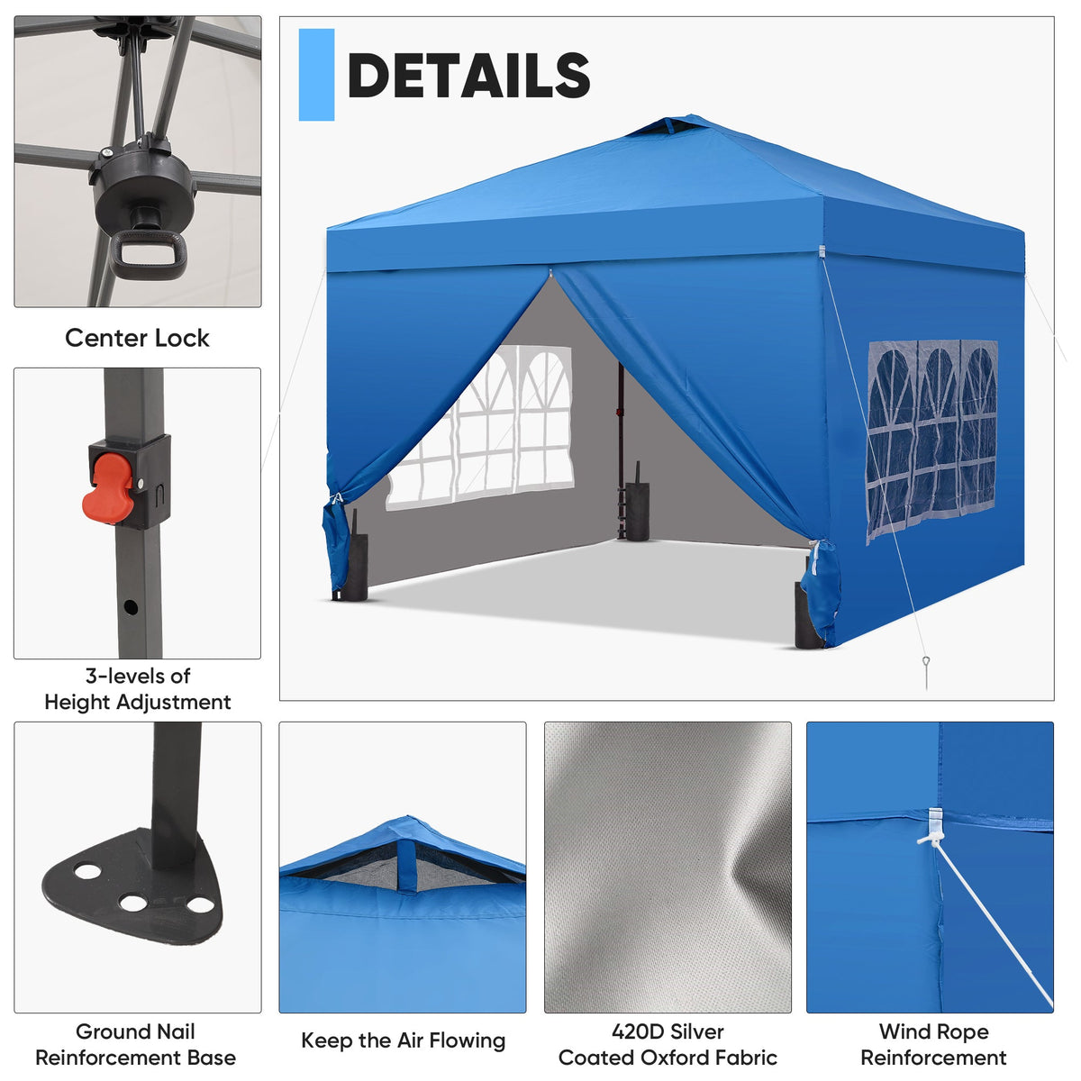 10x10 Canopy Tent with Sidewalls for Jewelry Vendors with One Push Setup and Weighted Sandbags