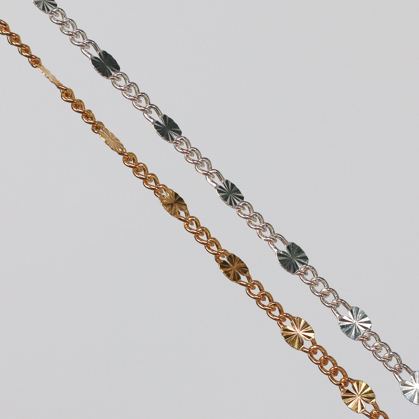 Angelica Permanent Jewelry Chain, Figaro Design, Starburst Links, Available in Gold Filled and Silver