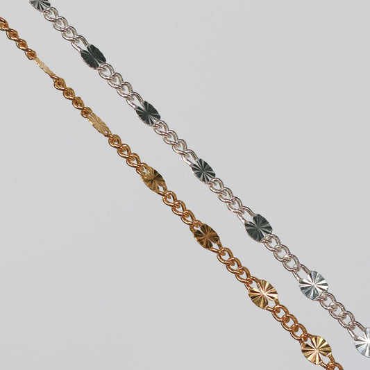 Angelica Permanent Jewelry Chain, Figaro Design, Starburst Links, Available in Gold Filled and Silver