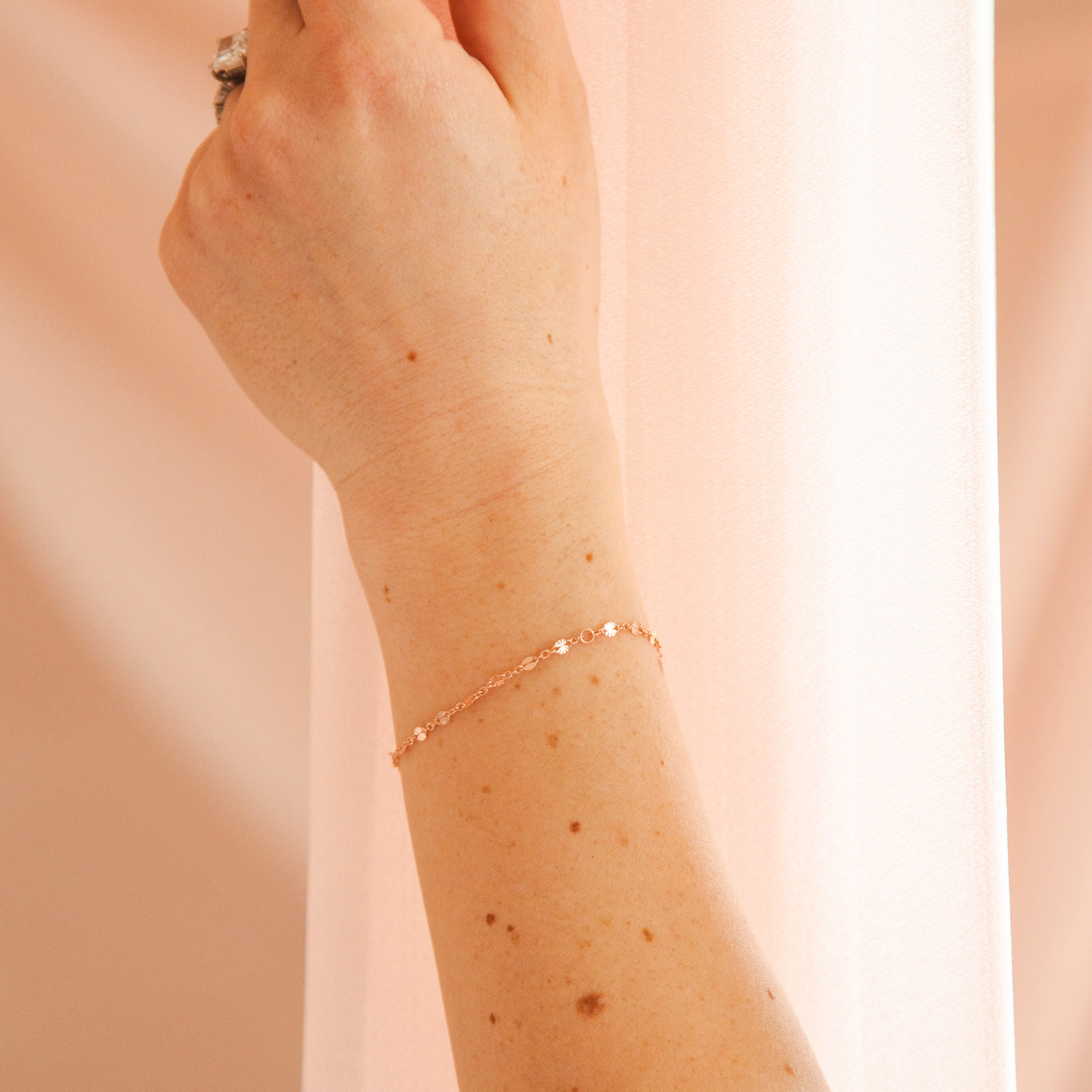 Brielle Permanent Jewelry Chain, Starburst Design, Figaro Chain, Available in Gold Options and Sterling Silver