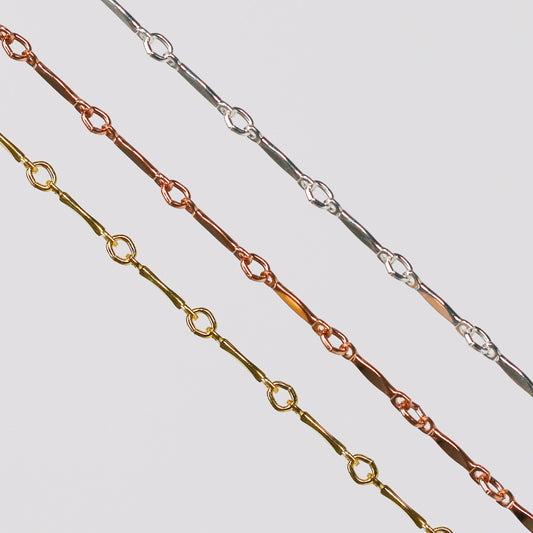 Brittany Permanent Jewelry Chain, Dapped Bar Design, Bar with Small Links, Available in Gold Filled and Silver