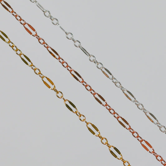 Bryce Permanent Jewelry Chain, Dapped Oval Design, Small Round Links, Available in Gold Filled and Silver