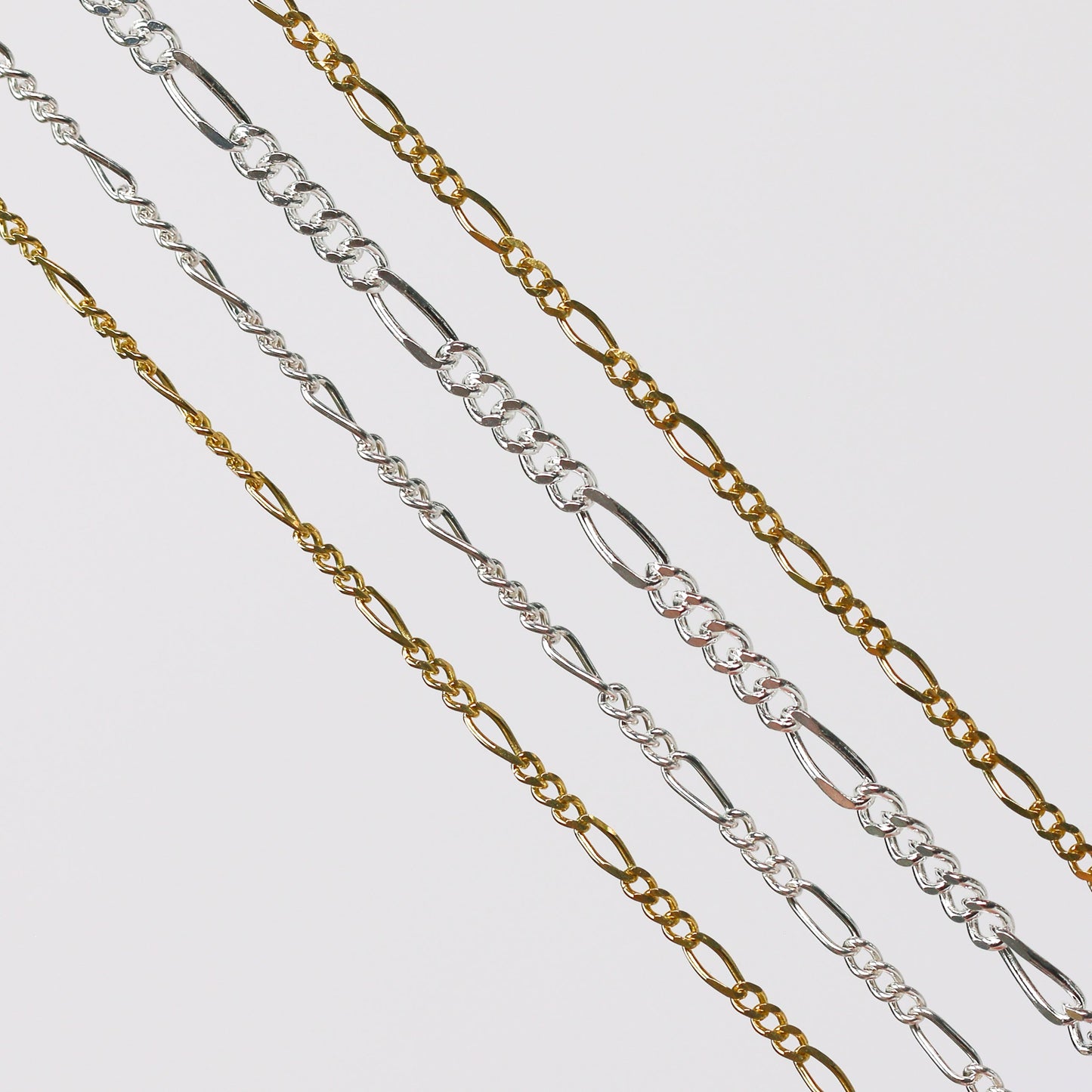 Charlie Permanent Jewelry Chain, Figaro Design, Lie Flat Links, Available in Gold Options and Sterling Silver