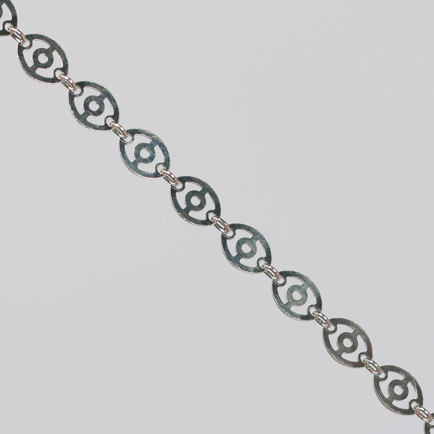 Carlotta Permanent Jewelry Chain, Oval Disc Design, Oval Small Hole Links, Available in Sterling Silver