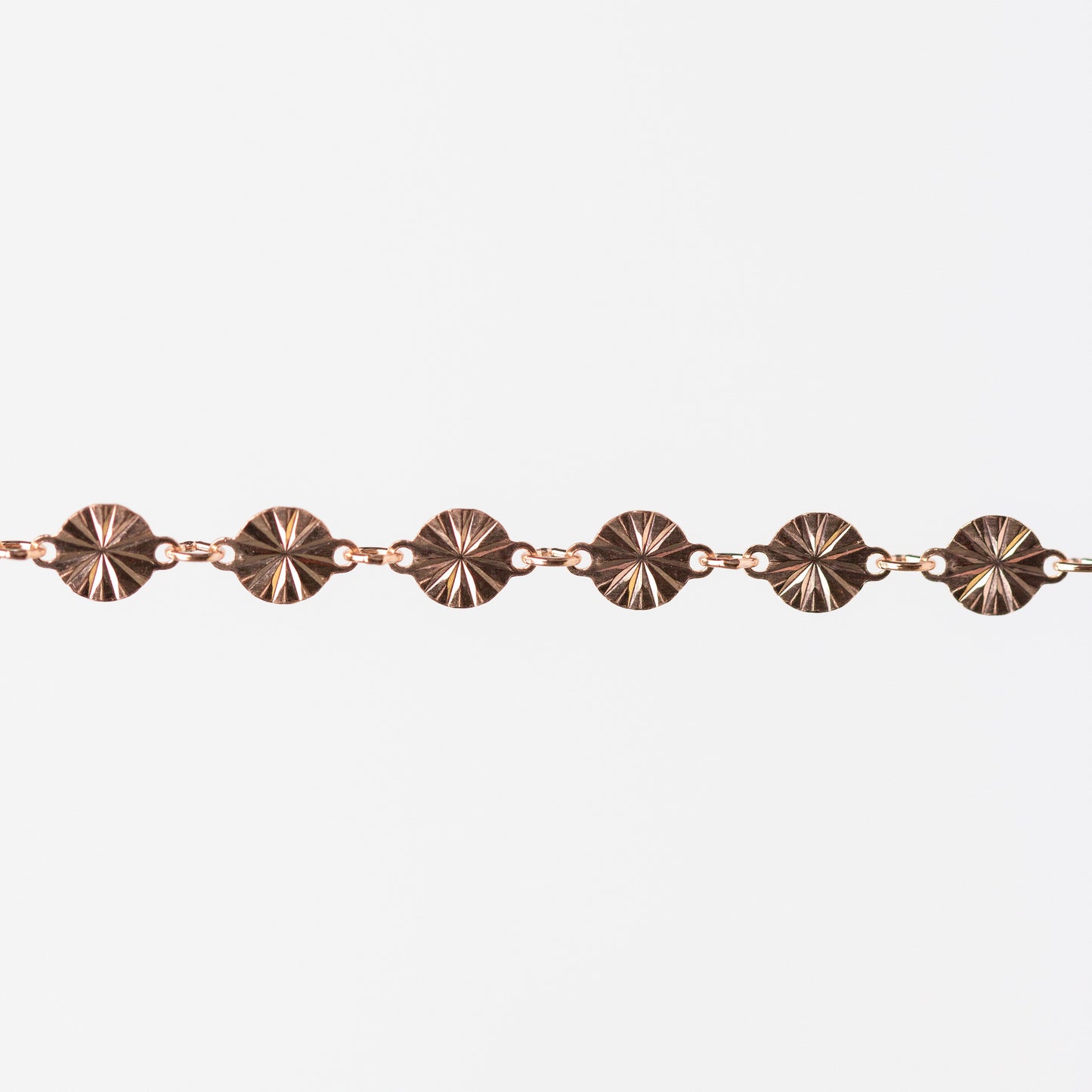 Amberly Permanent Jewelry Chain, Continuous Disks with a Starburst Design Joined with Jump Rings, Available in Gold Options and Sterling Silver