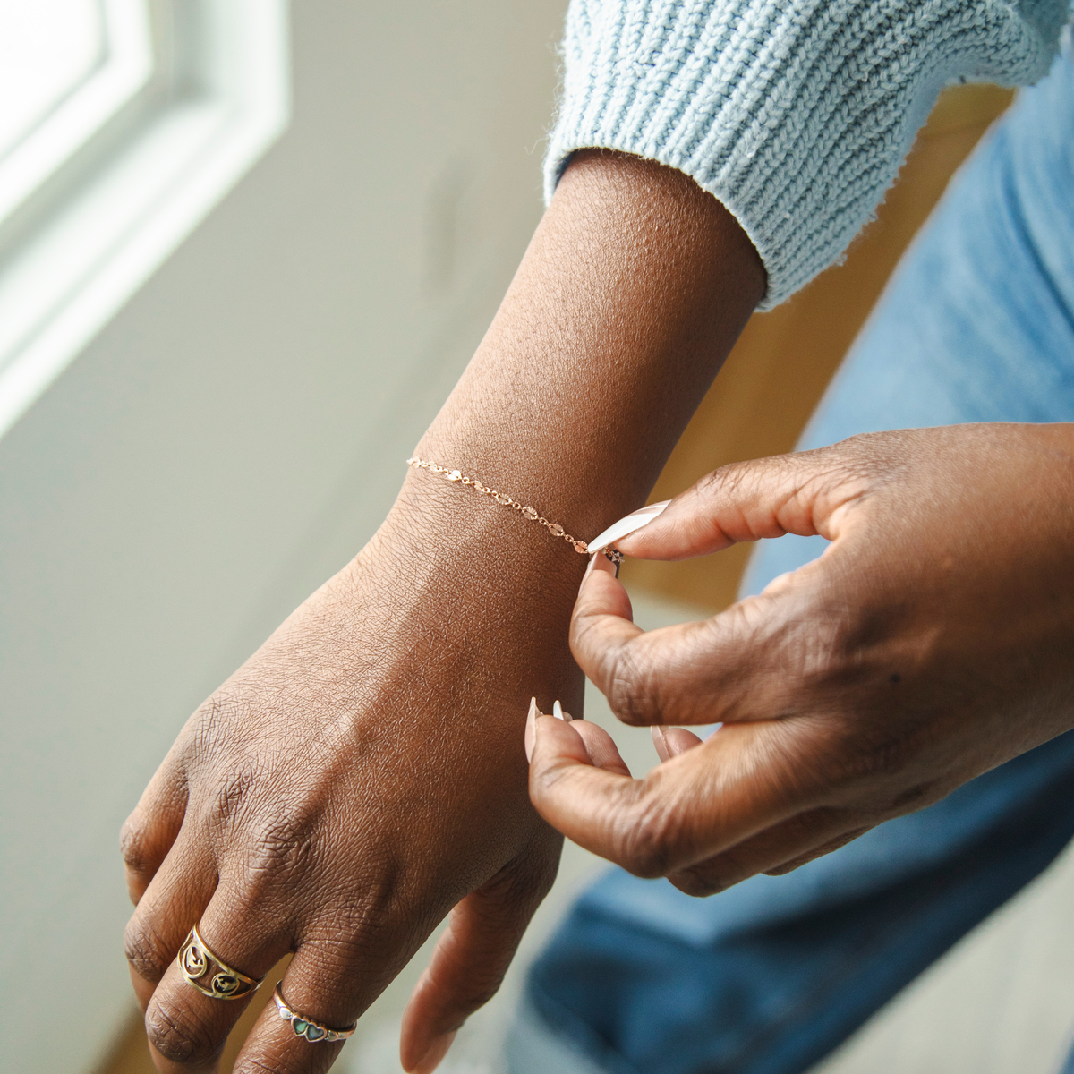 Brielle Permanent Jewelry Chain, Starburst Design, Figaro Chain, Available in Gold Options and Sterling Silver