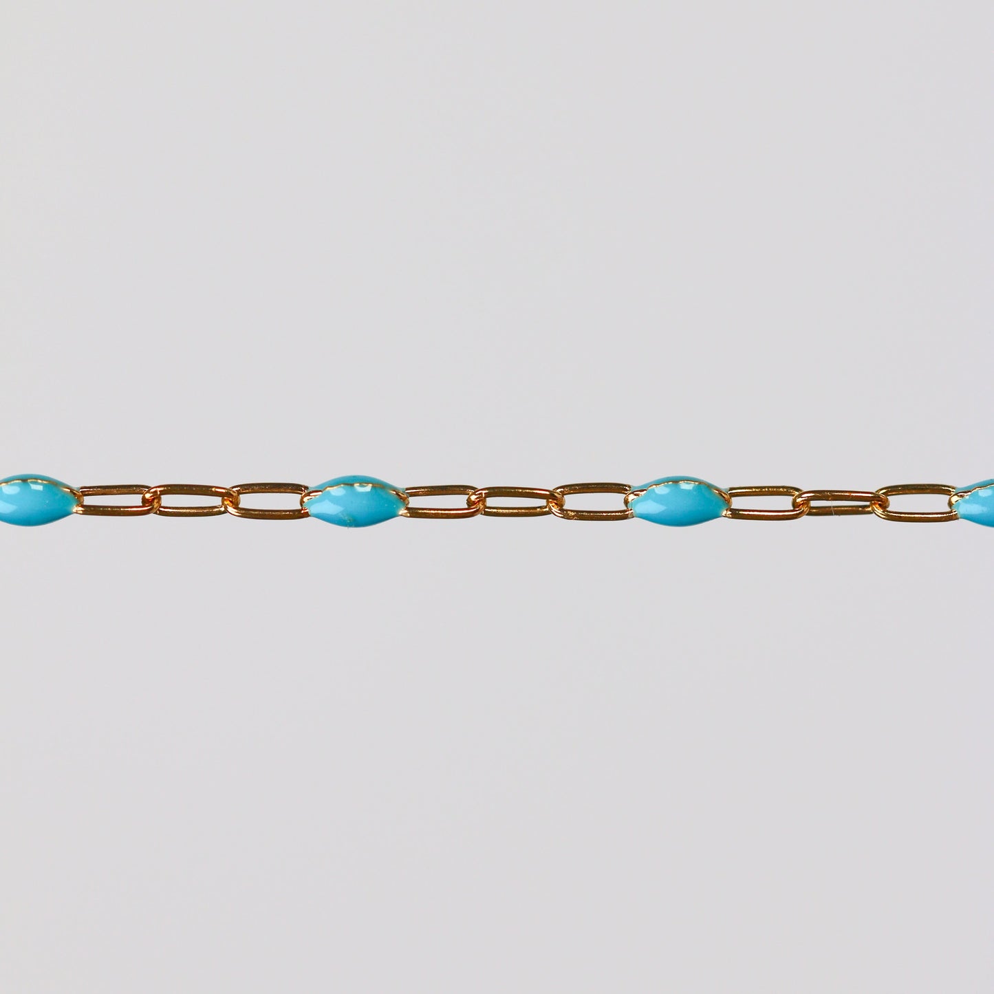 Nadia Permanent Jewelry Chain, Turquoise Enamel Design, Cable Links, Available in Gold Filled and Sterling Silver