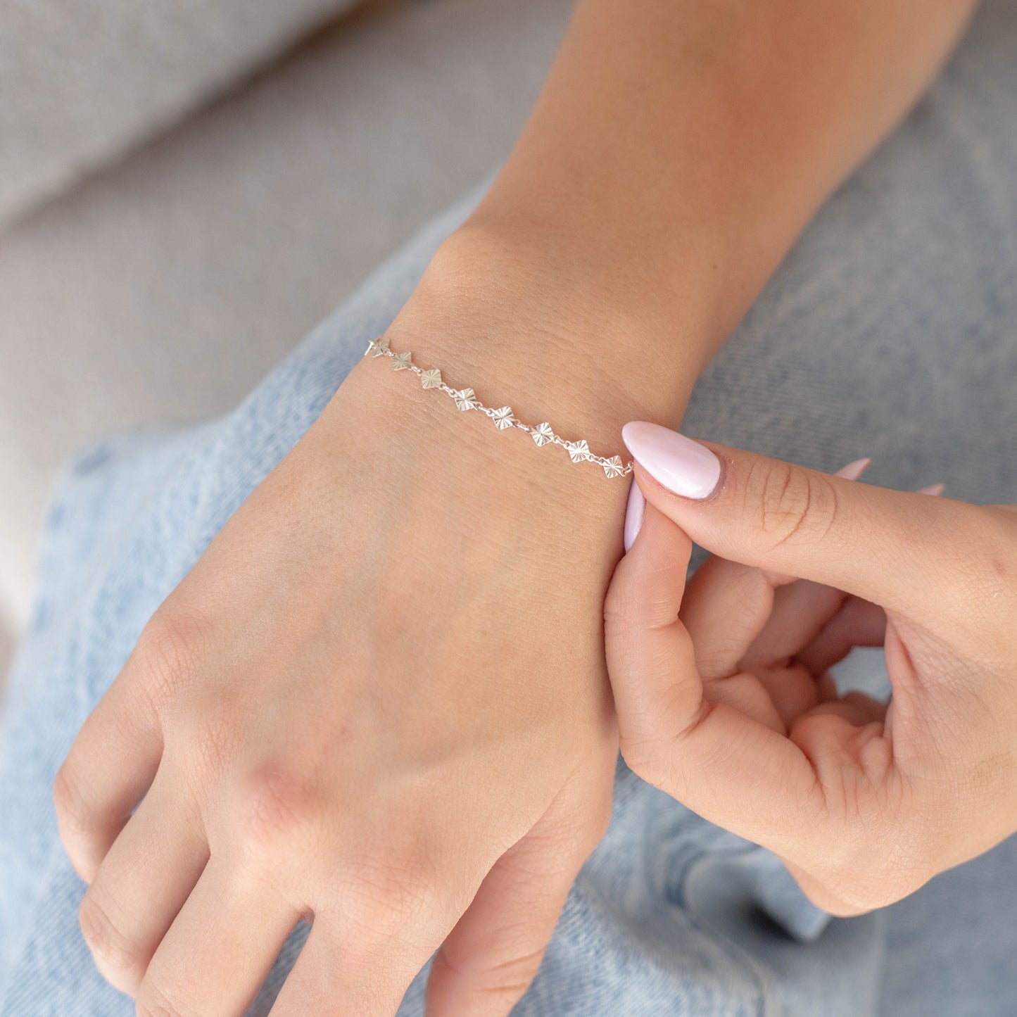 Antonella Permanent Jewelry Chain, Diamond Disc Design, Rolo Links, Available in Sterling Silver