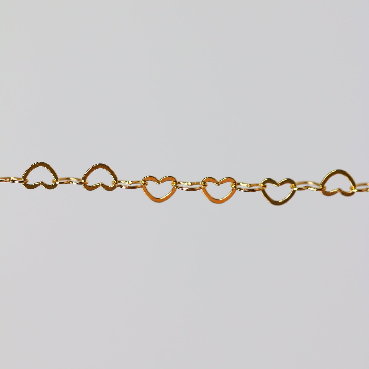 Ella Permanent Jewelry Chain, Flat Heart Design, Flat Heart Links, Available in Gold and Silver Options