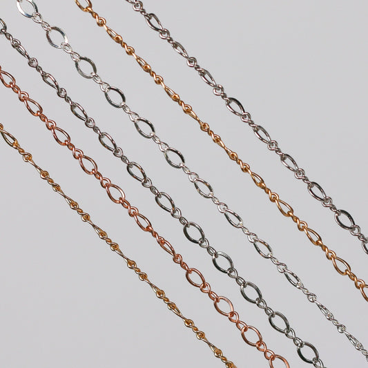 Grace Permanent Jewelry Chain, Figure 8 Design, Figure 8 Links, Available in Gold Options and Silver