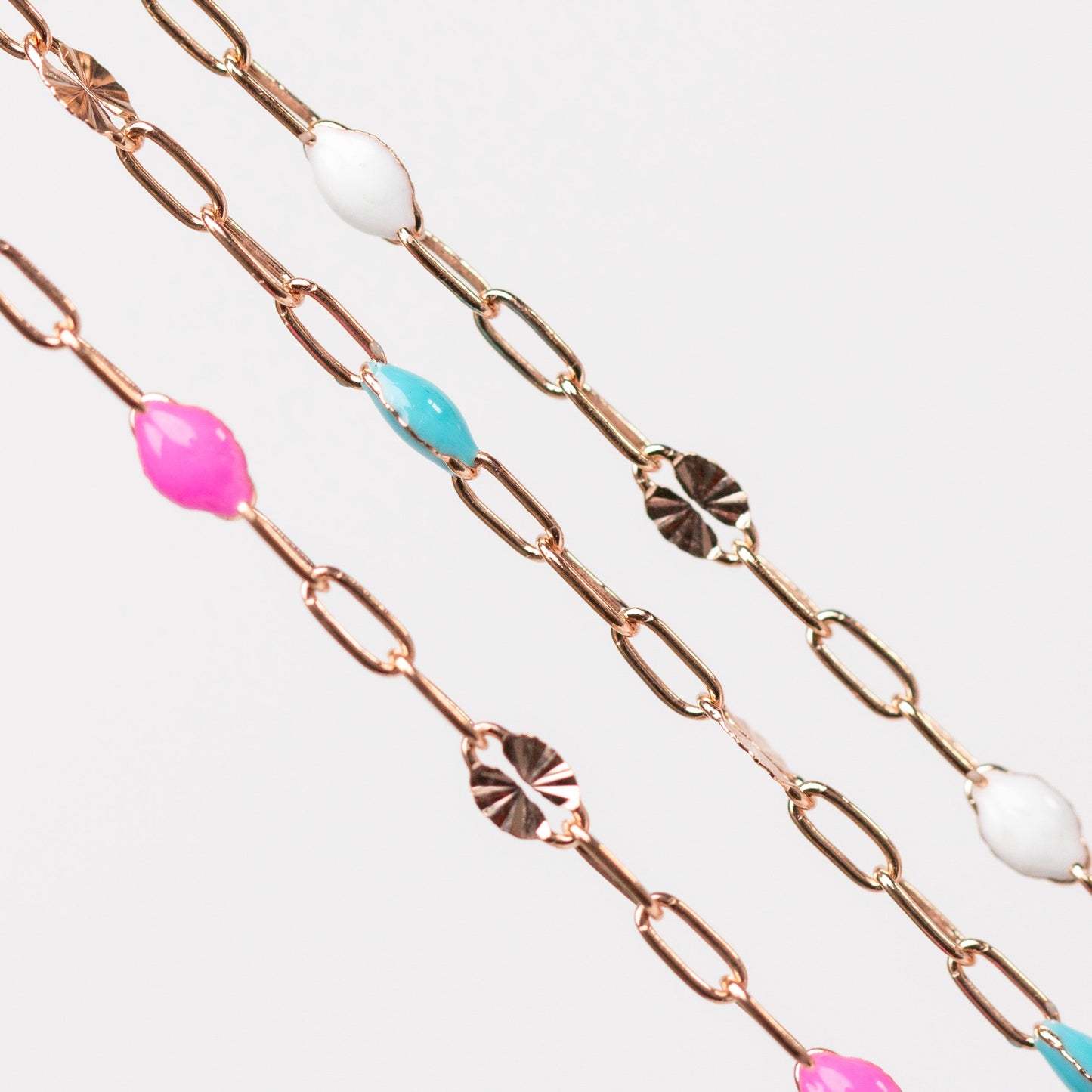 Harper Permanent Jewelry Chain, Alternating Paperclip and Starburst Links with Enamel Beads, Available in Sterling Silver