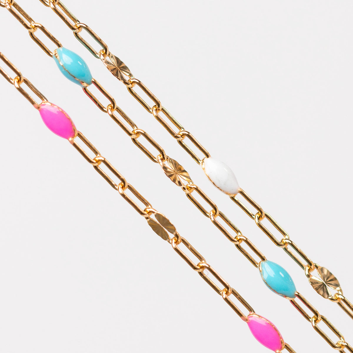 Harper Permanent Jewelry Chain, Alternating Paperclip and Starburst Links with Enamel Beads, Available in Sterling Silver