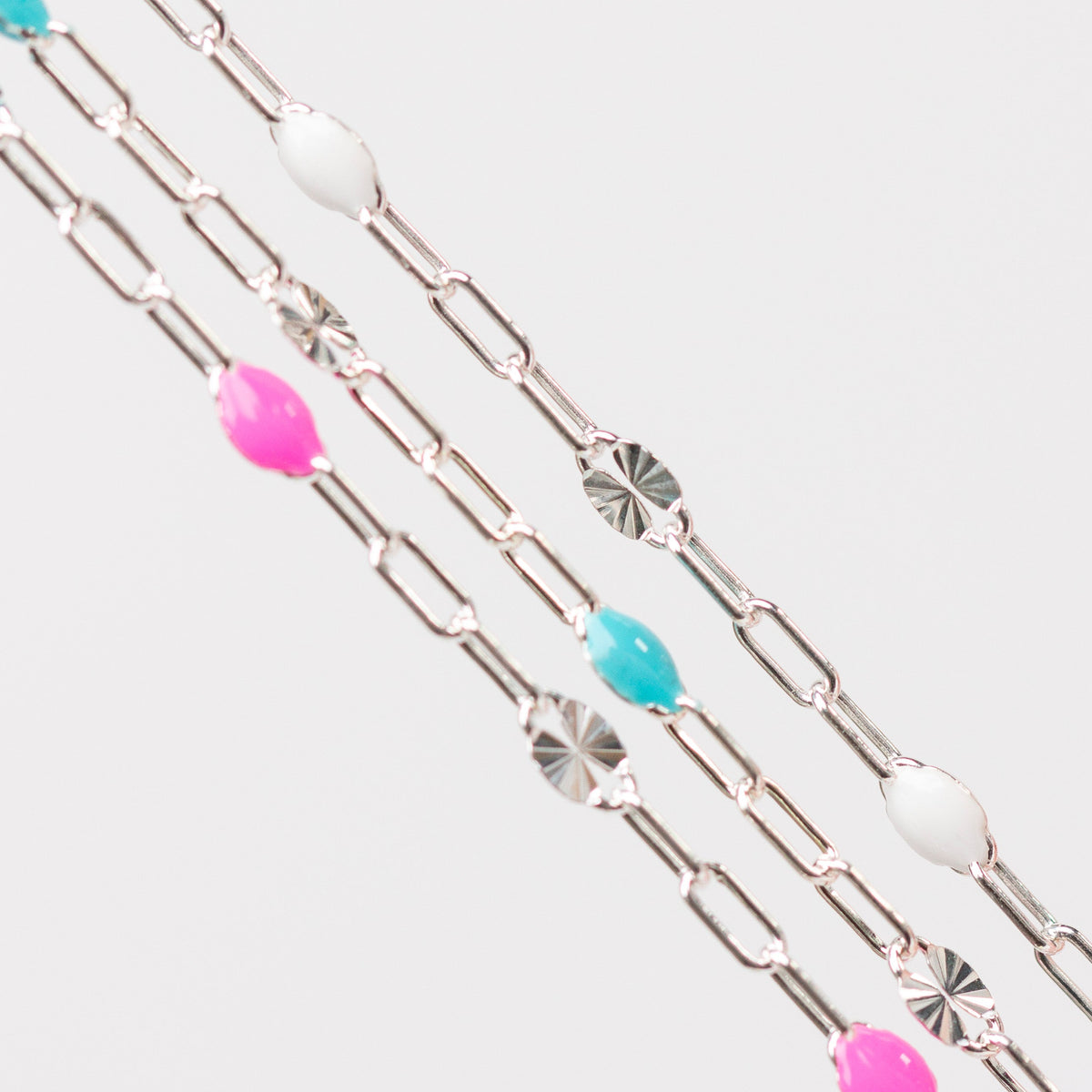 Harper Permanent Jewelry Chain, Alternating Paperclip and Starburst Links with Enamel Beads, Available in Sterling Silver