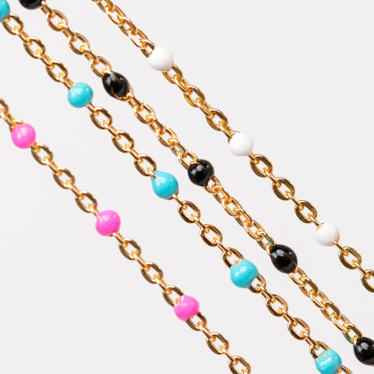 Hazel Permanent Jewelry Chain, DC Cable with Enamel Beads, Available in Silver and Gold Options