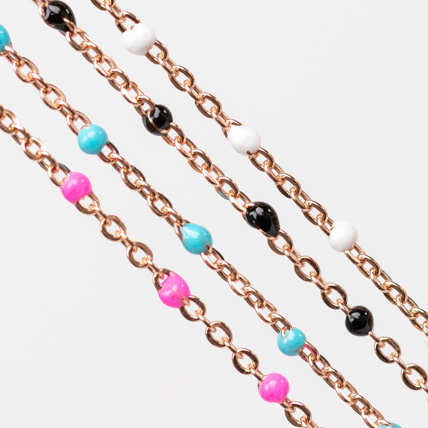 Hazel Permanent Jewelry Chain, DC Cable with Enamel Beads, Available in Silver and Gold Options