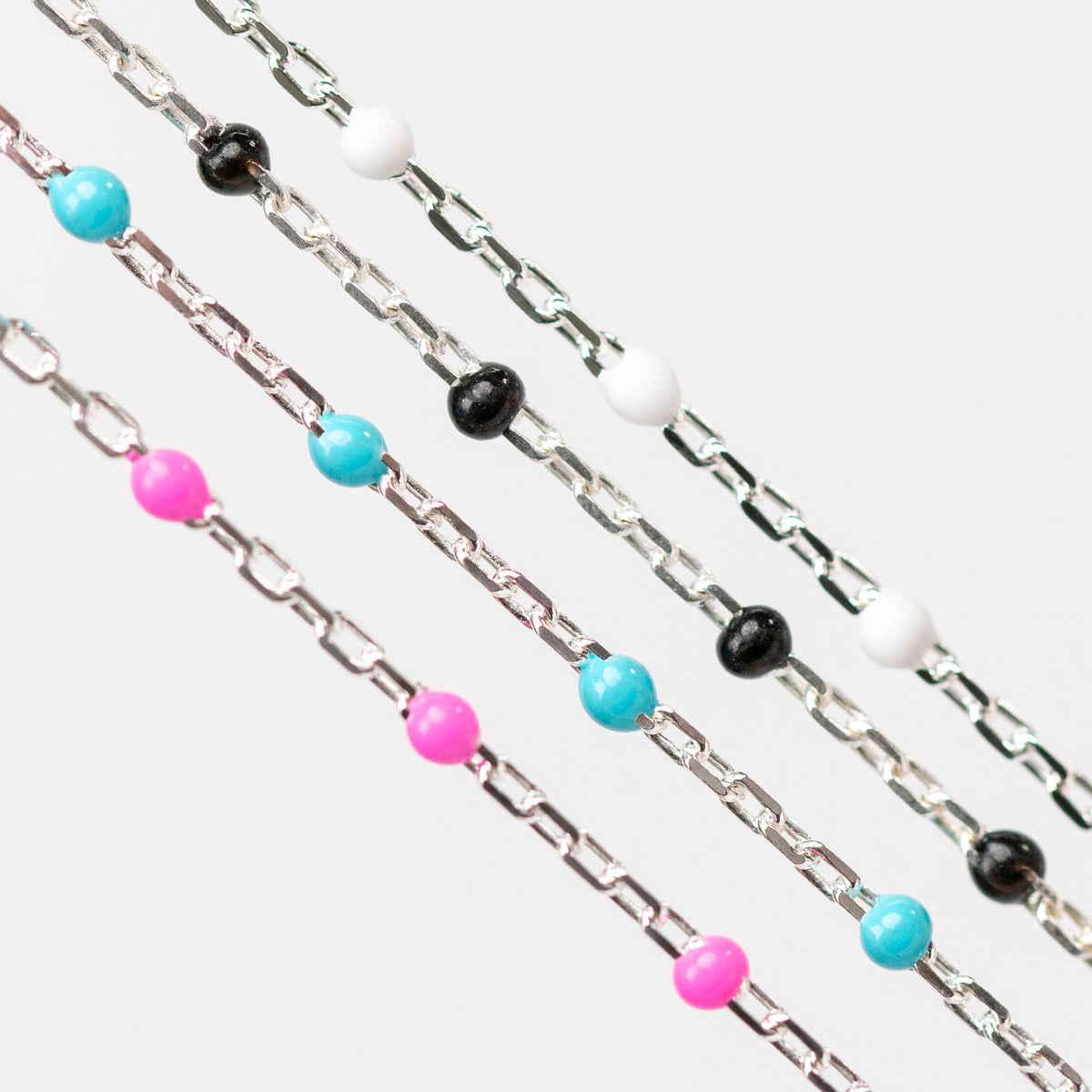 Hazel Permanent Jewelry Chain, DC Cable with Enamel Beads, Available in Silver and Gold Options