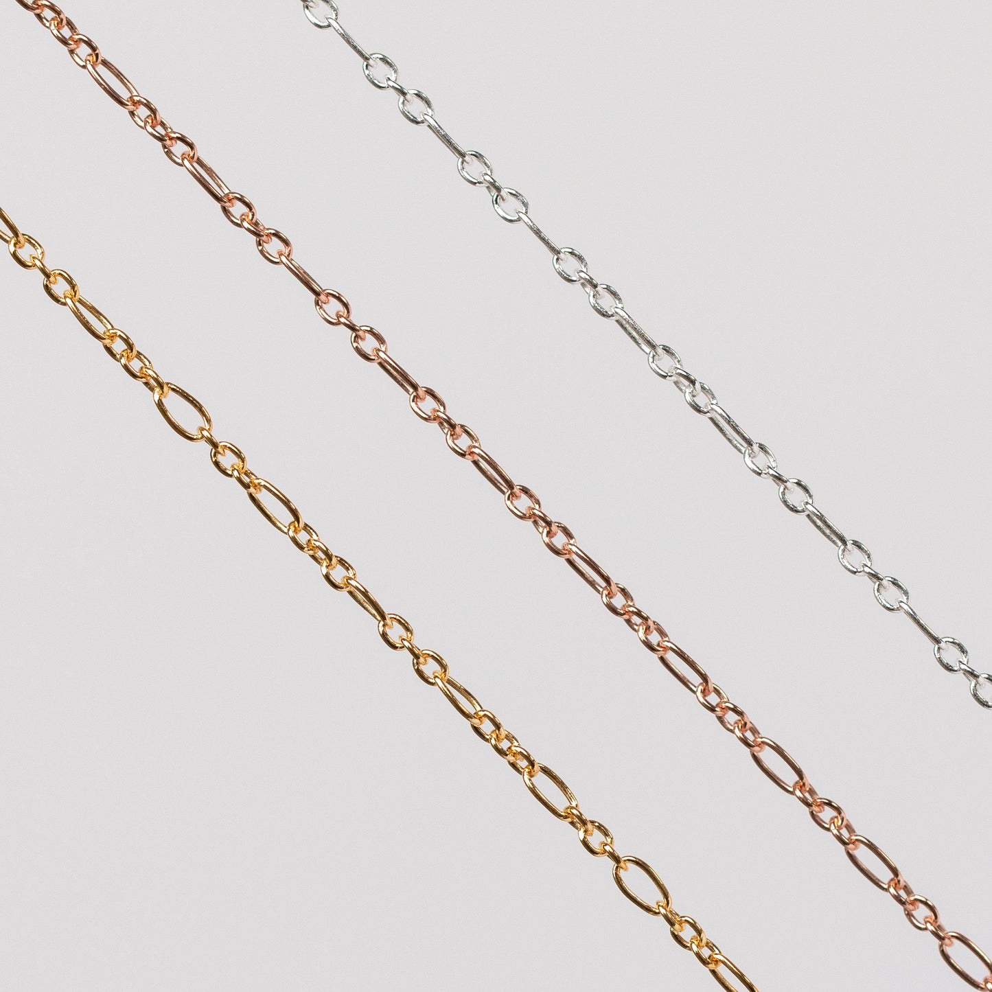 Iris Permanent Jewelry Chain, Figaro Design, Round and Oval Links, Available in Gold Filled and Silver
