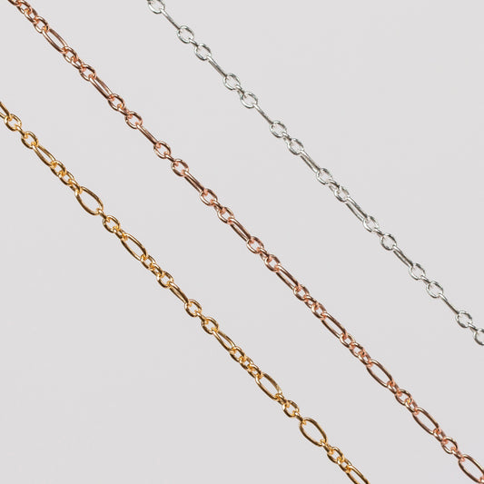 Iris Permanent Jewelry Chain, Figaro Design, Round and Oval Links, Available in Gold Filled and Silver