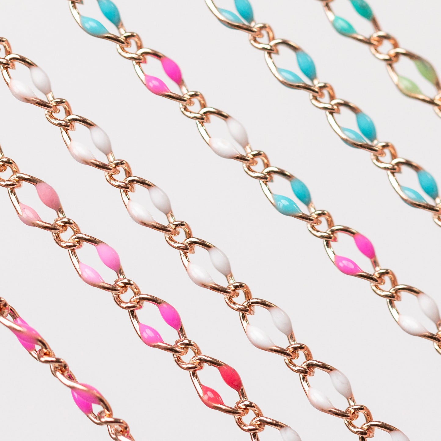 Jasmine Permanent Jewelry Chain, Figaro Design with Enamel Beads, Available in Silver and Gold Options