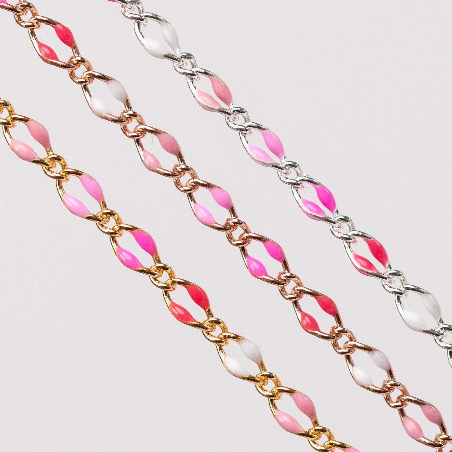 Jasmine Permanent Jewelry Chain, Figaro Design with Enamel Beads, Available in Silver and Gold Options