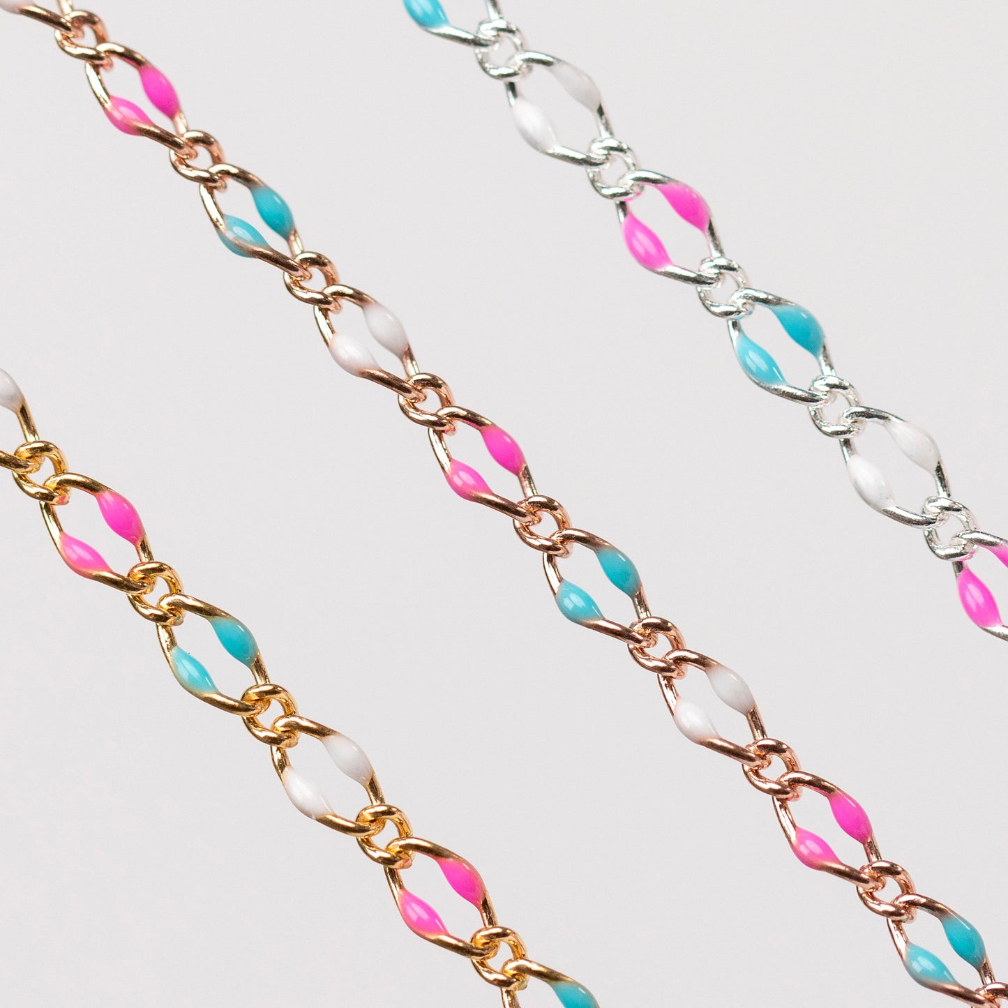 Jasmine Permanent Jewelry Chain, Figaro Design with Enamel Beads, Available in Silver and Gold Options