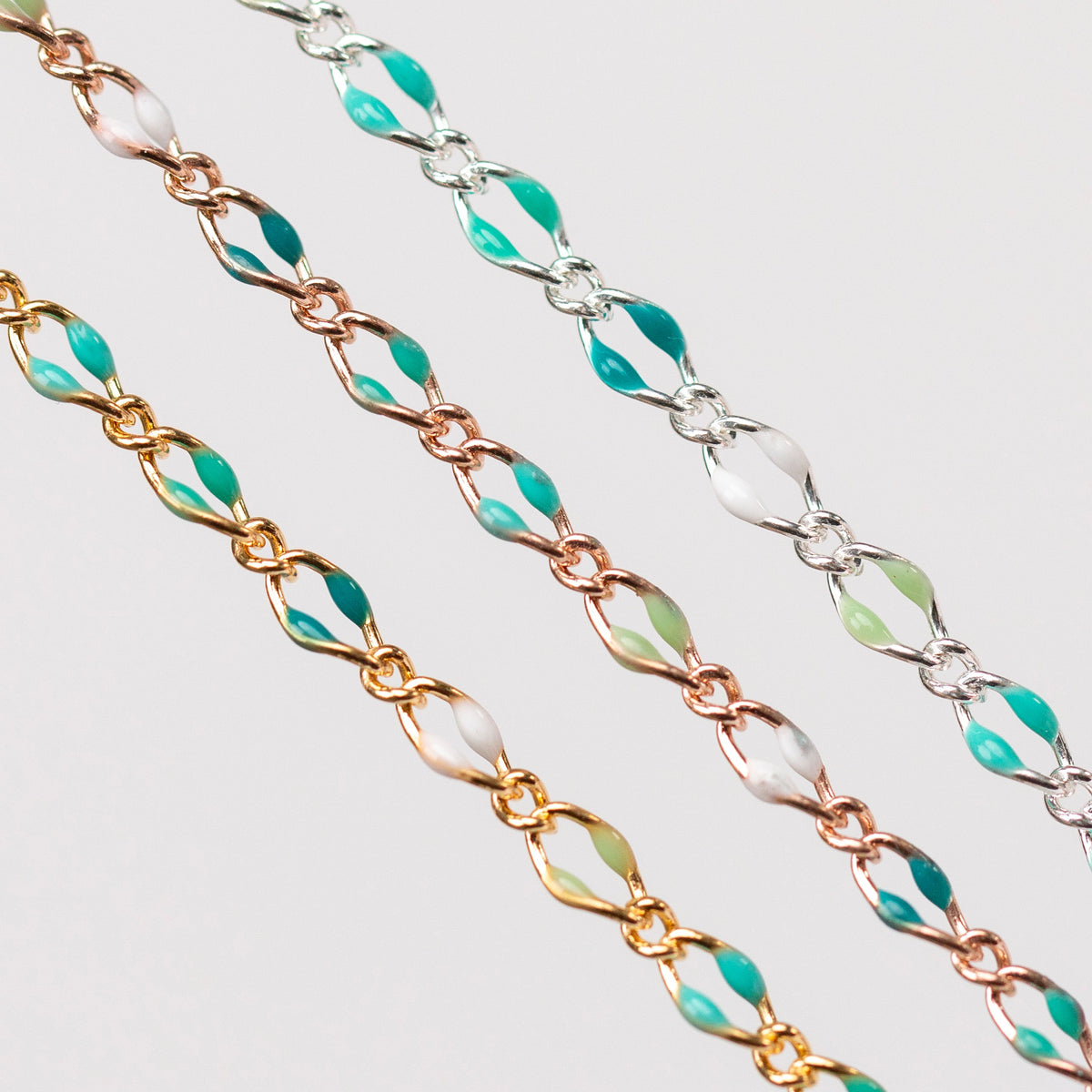 Jasmine Permanent Jewelry Chain, Figaro Design with Enamel Beads, Available in Silver and Gold Options