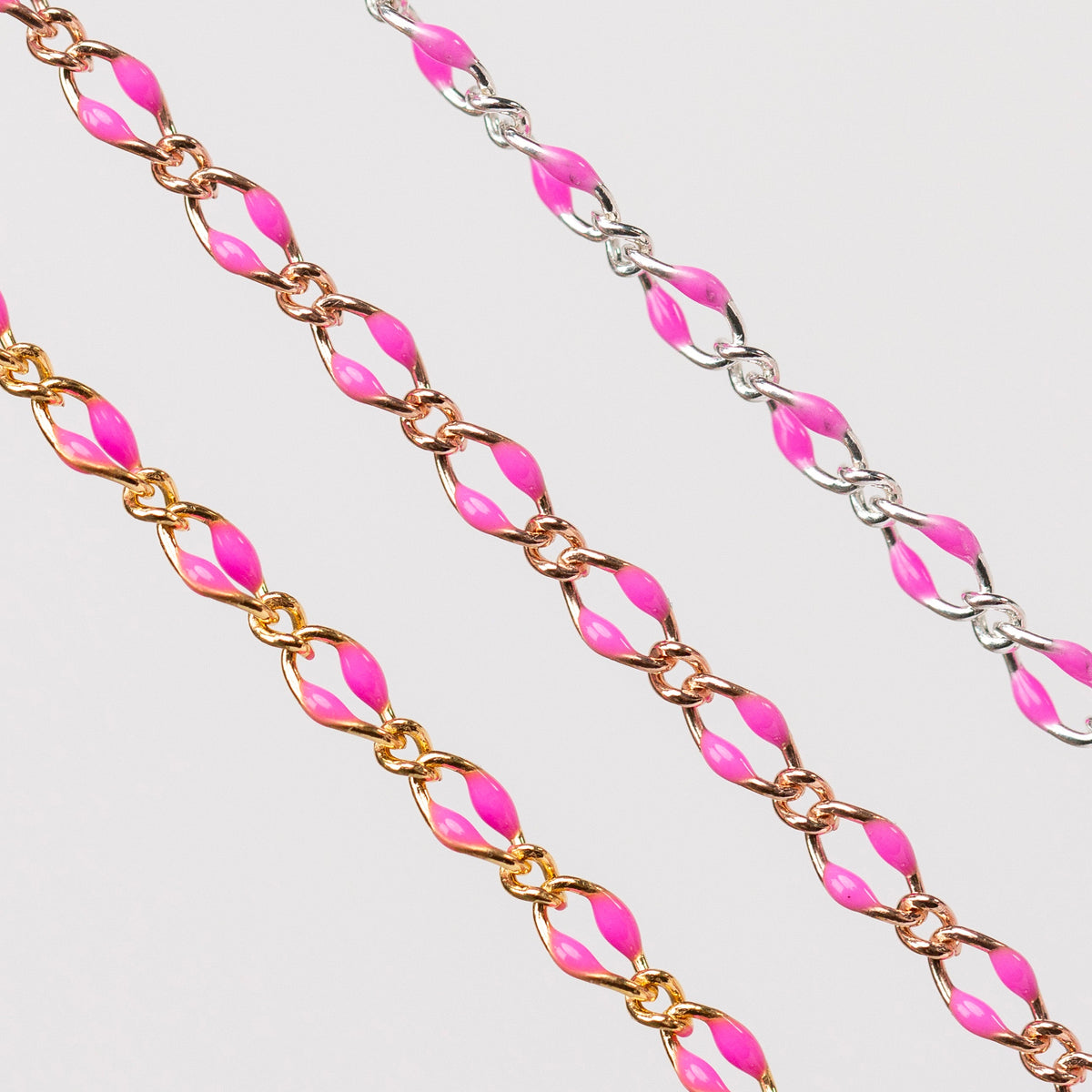Jasmine Permanent Jewelry Chain, Figaro Design with Enamel Beads, Available in Silver and Gold Options