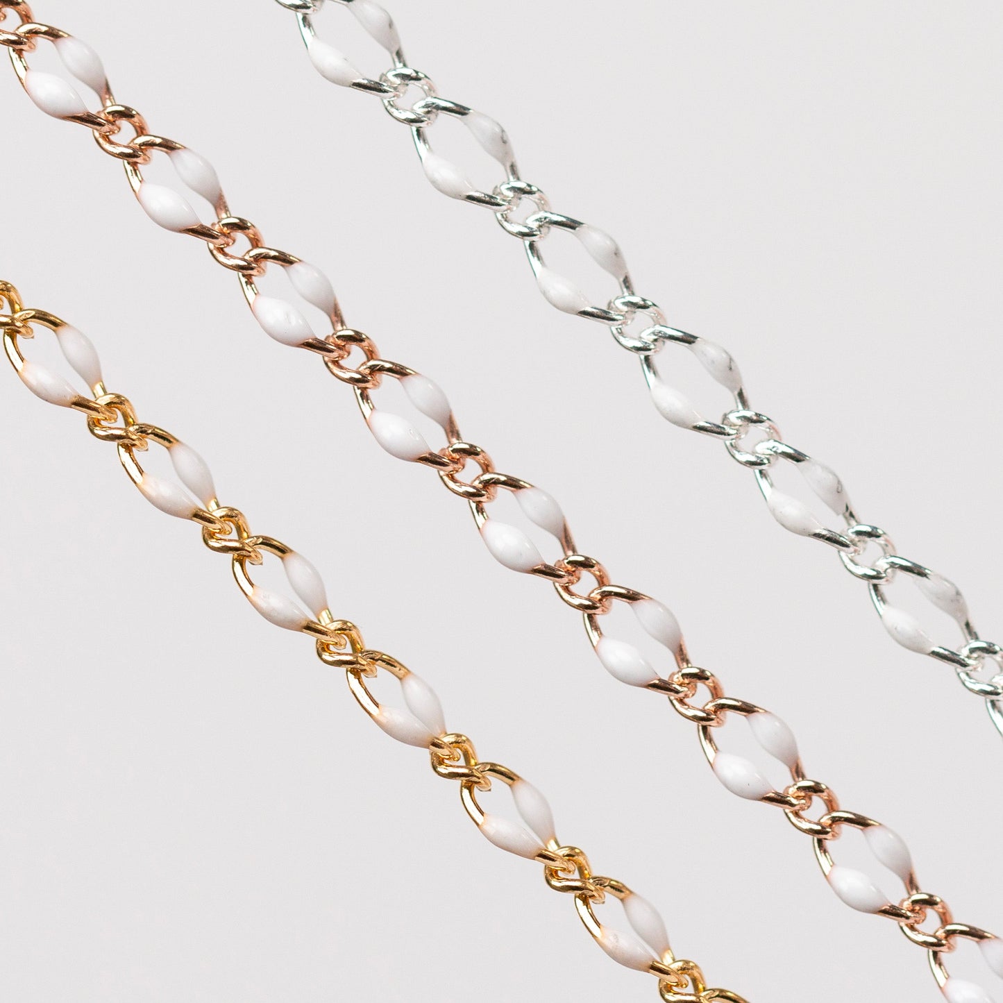 Jasmine Permanent Jewelry Chain, Figaro Design with Enamel Beads, Available in Silver and Gold Options