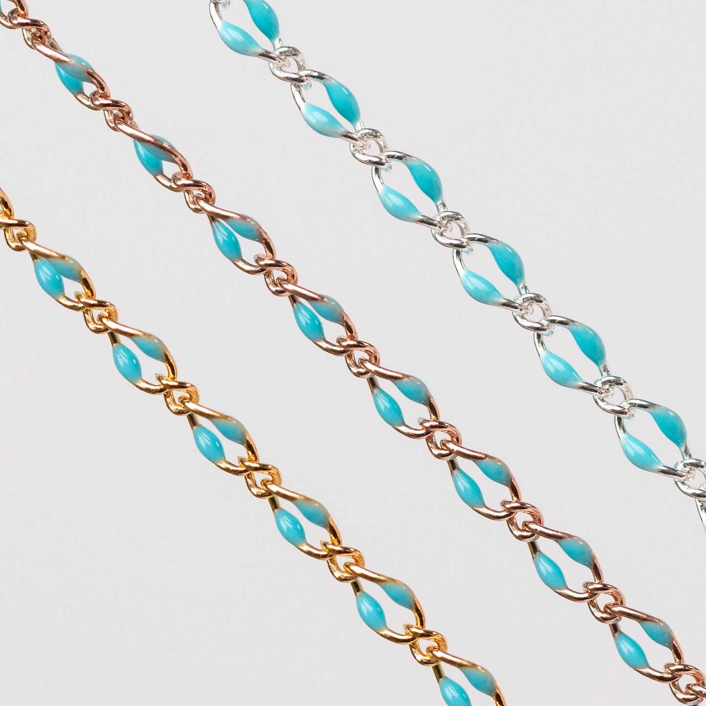 Jasmine Permanent Jewelry Chain, Figaro Design with Enamel Beads, Available in Silver and Gold Options