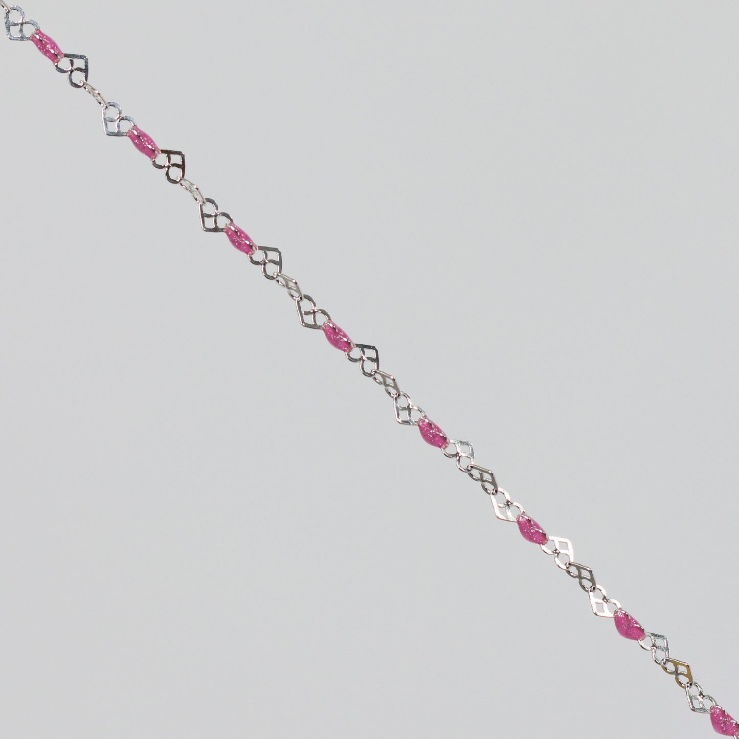 Kelly Permanent Jewelry Chain, Heart Links with Rose Enamel, Available in Sterling Silver