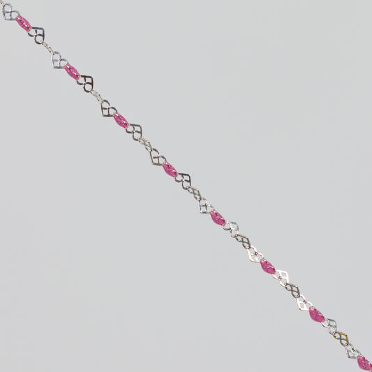 Kelly Permanent Jewelry Chain, Heart Links with Rose Enamel, Available in Sterling Silver