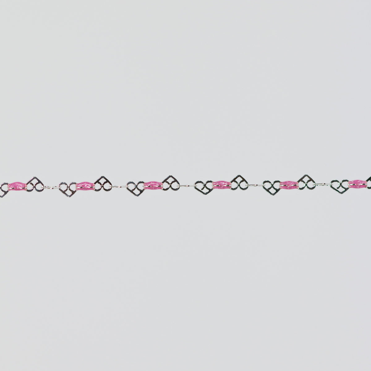 Kelly Permanent Jewelry Chain, Heart Links with Rose Enamel, Available in Sterling Silver