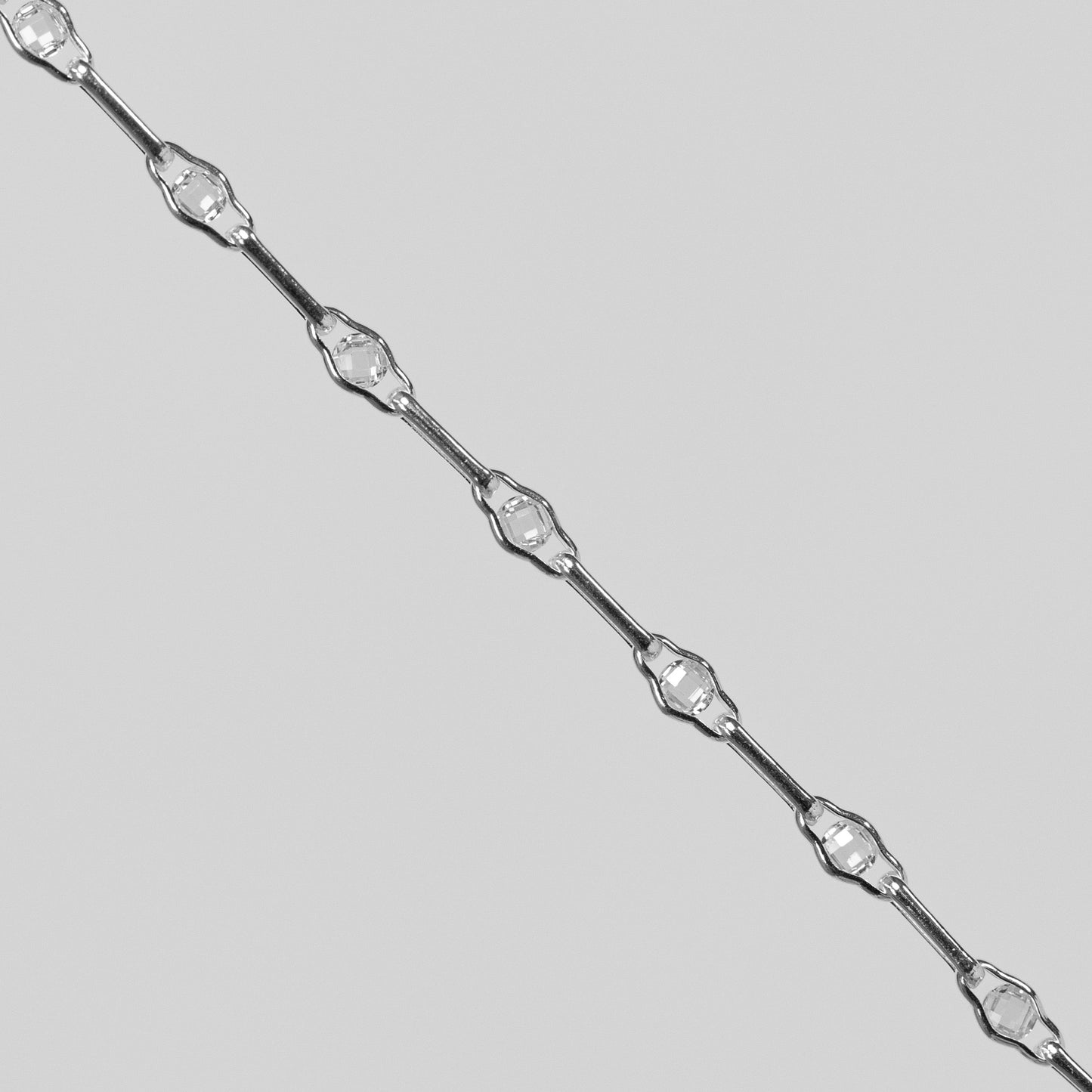 Linda Permanent Jewelry Chain, Round Faceted CZ with Long Links, Available in Sterling Silver