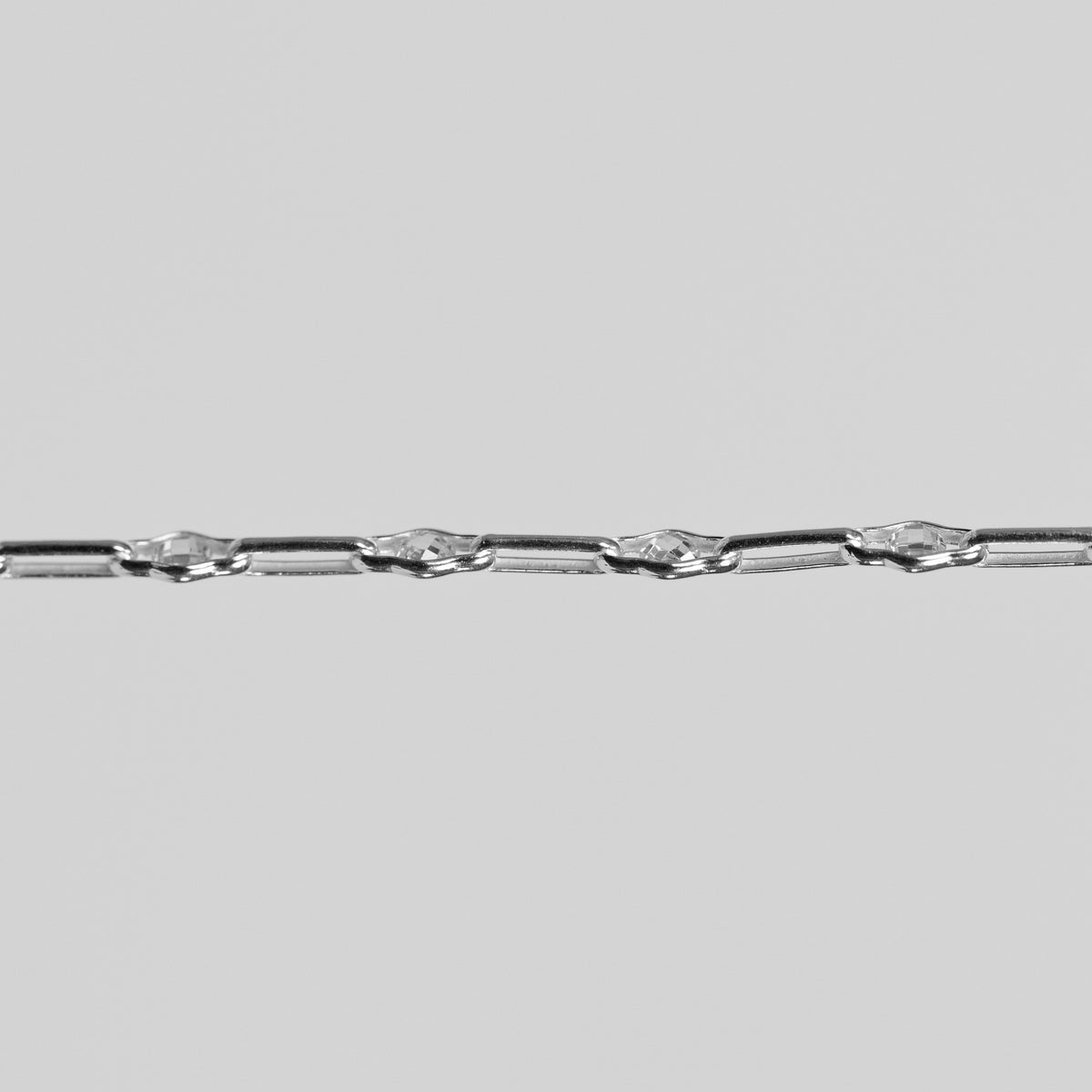 Linda Permanent Jewelry Chain, Round Faceted CZ with Long Links, Available in Sterling Silver