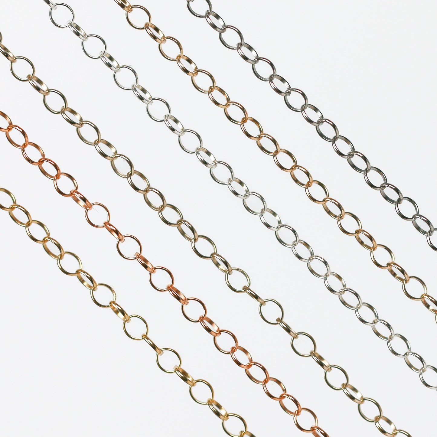 Lucy Permanent Jewelry Chain, Belcher Design, Round Links, Available in Gold Options and Silver