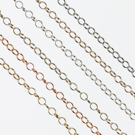 Lucy Permanent Jewelry Chain, Belcher Design, Round Links, Available in Gold Options and Silver
