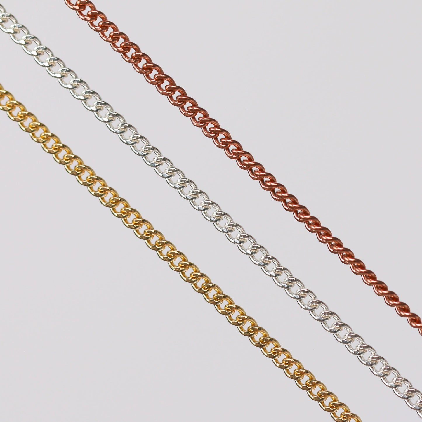 Maria Permanent Jewelry Chain, Curb Chain Design, Flat Lay Links, Available in Gold Options and Silver