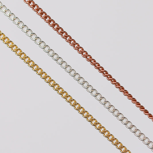 Maria Permanent Jewelry Chain, Curb Chain Design, Flat Lay Links, Available in Gold Options and Silver