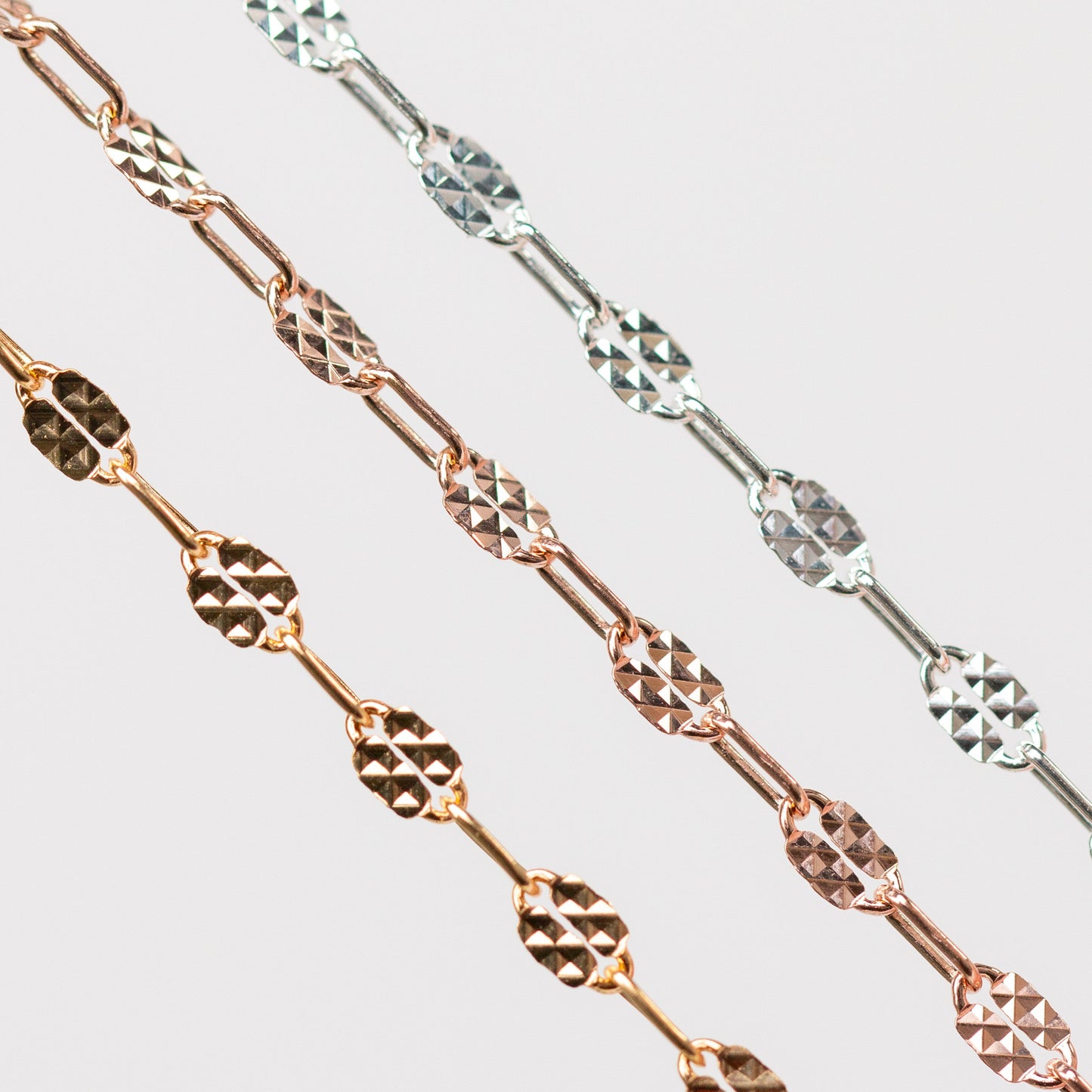 Megan Permanent Jewelry Chain, Alternating Paperclip Shiny Square Texture Links, Available in Sterling Silver and Gold Filled