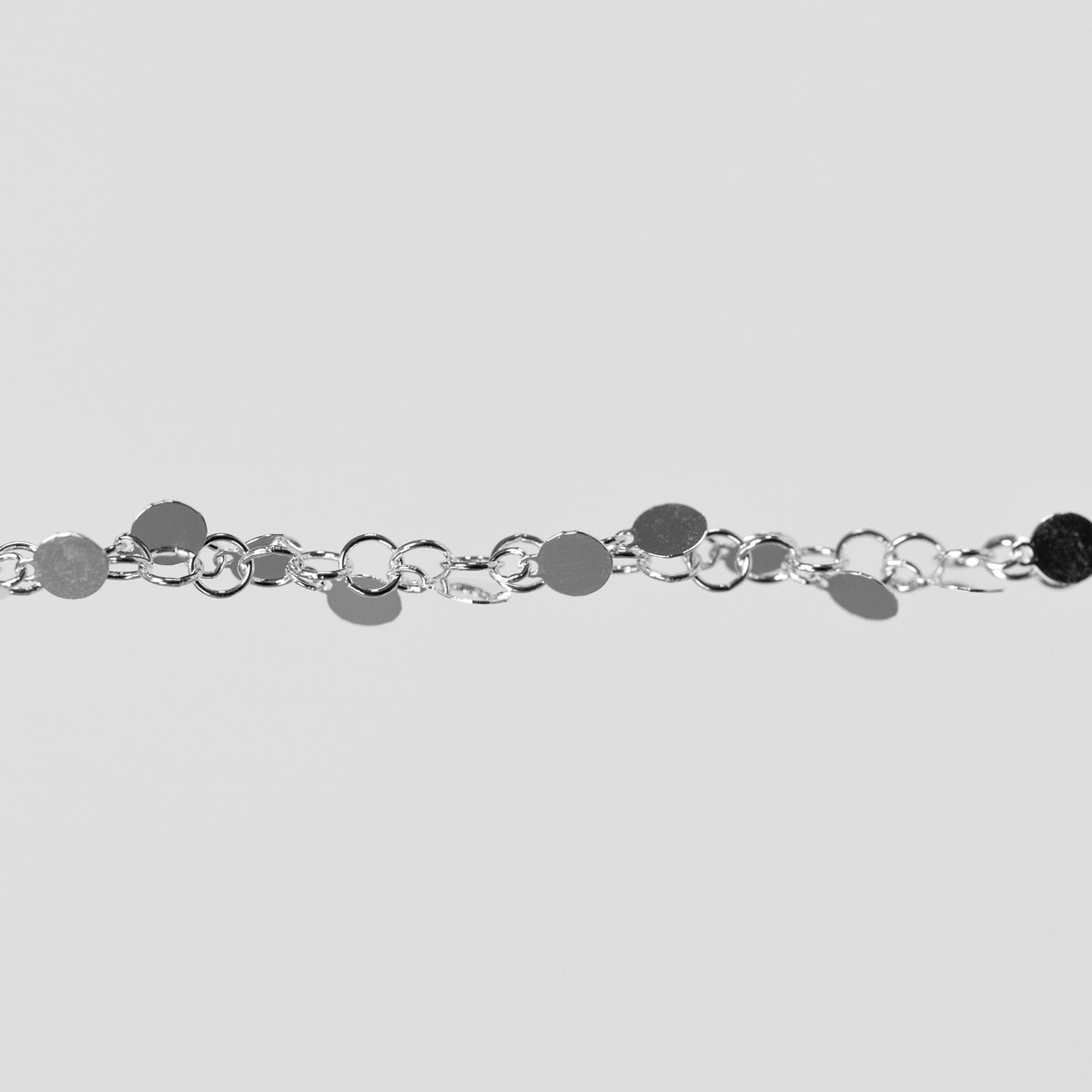 Melody Permanent Jewelry Chain, Round Rolo Links with 4mm Hanging Discs, Available in Sterling Silver