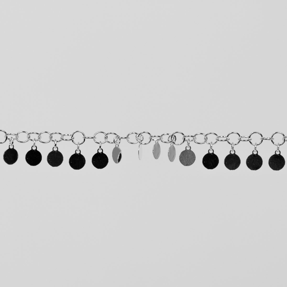 Melody Permanent Jewelry Chain, Round Rolo Links with 4mm Hanging Discs, Available in Sterling Silver